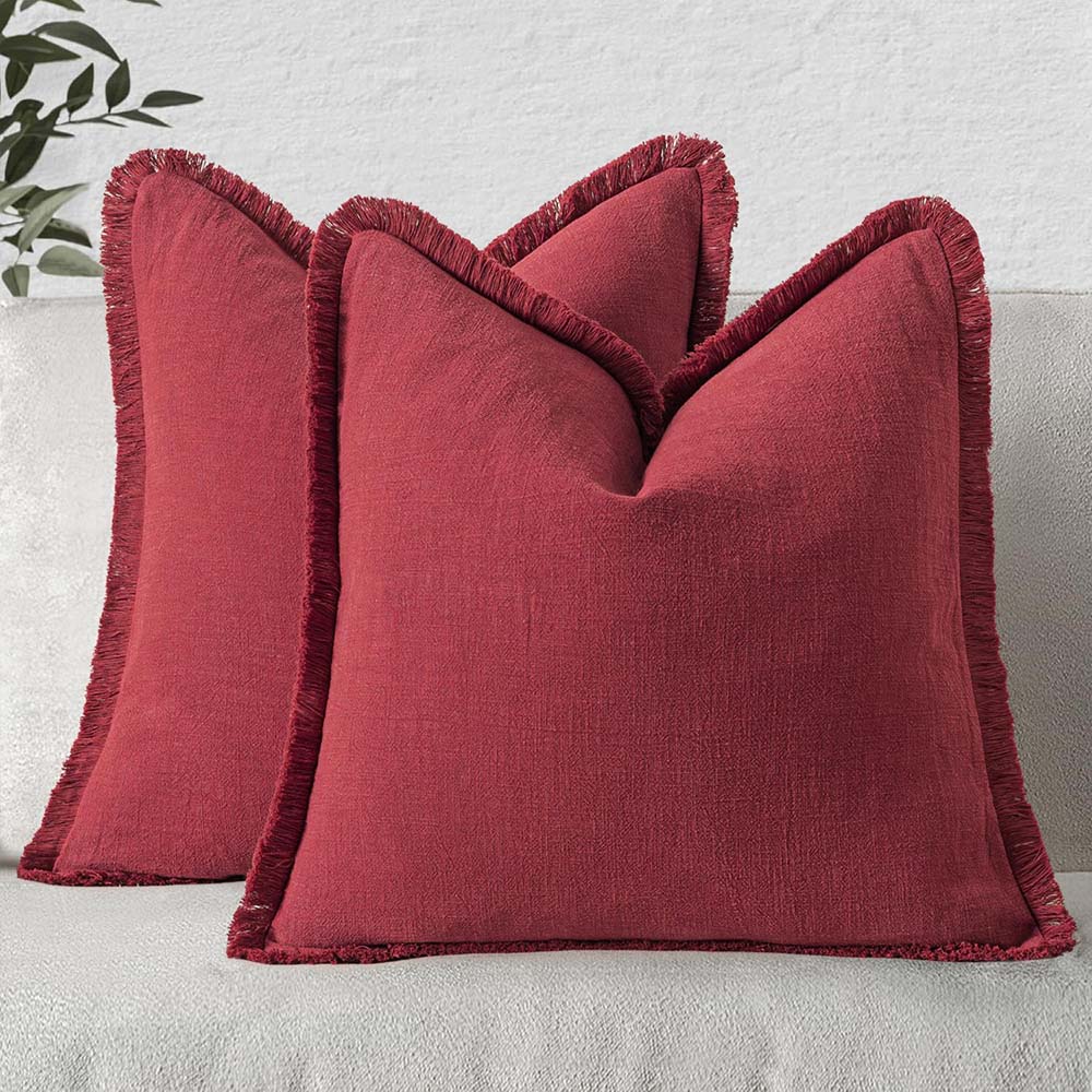 Burgundy Linen Boho Pillow Covers
