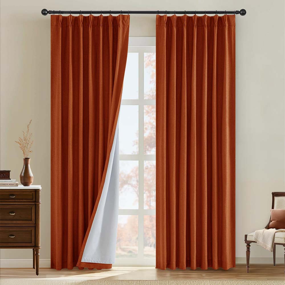 Pinch Pleated 100% Blackout Linen Curtains
