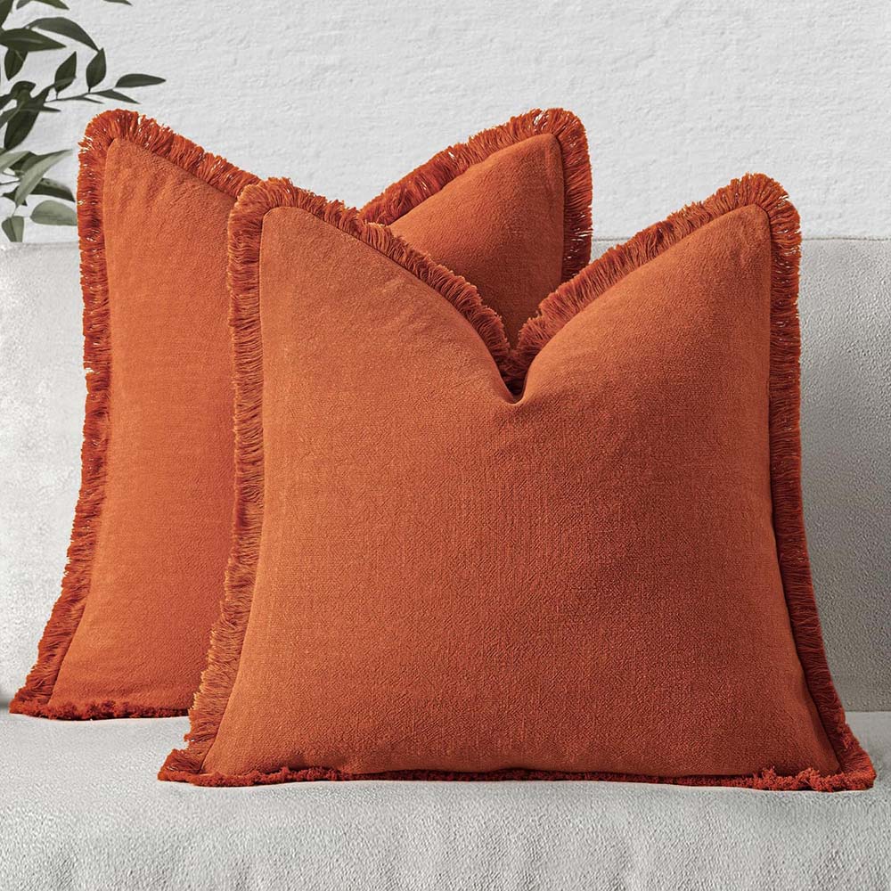 Burnt_Orange Linen Boho Pillow Covers