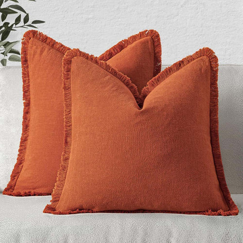 Burnt_Orange Linen Boho Pillow Covers