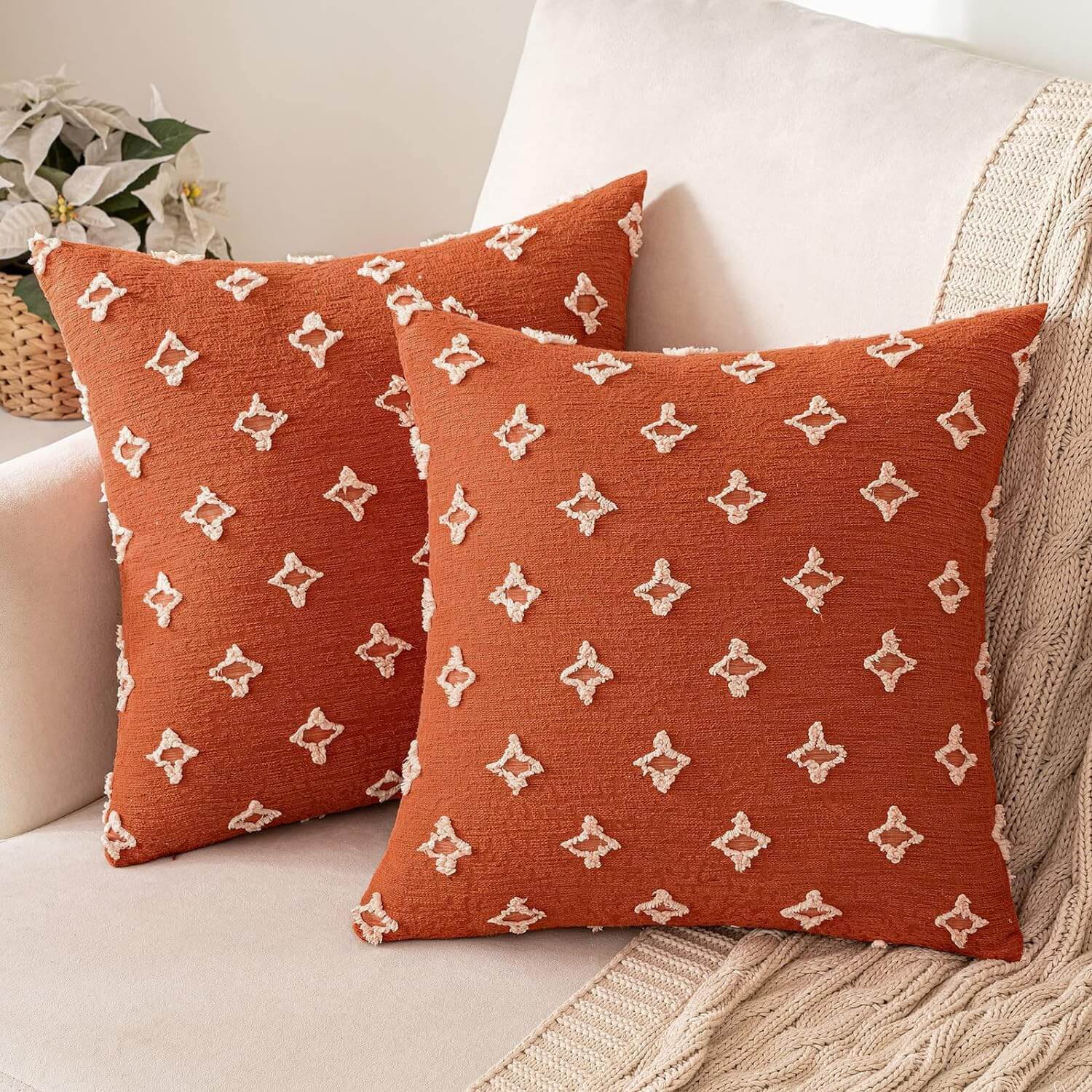 MIULEE Decorative Rhombic Jacquard Pillowcase Soft Square Pillow Covers (Pack of 2)