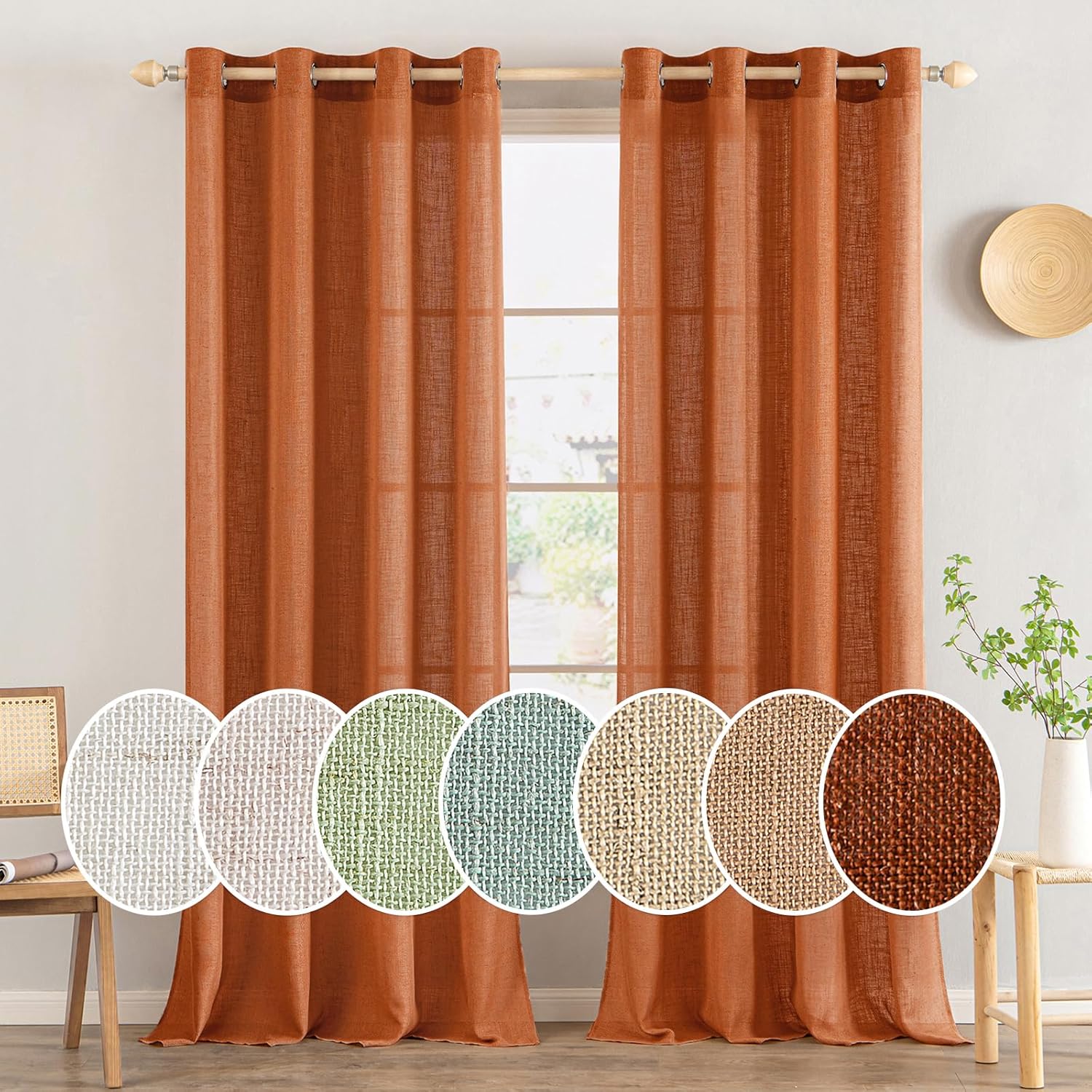 Light Filtering Linen Drapes - Grommet (2 Panels)