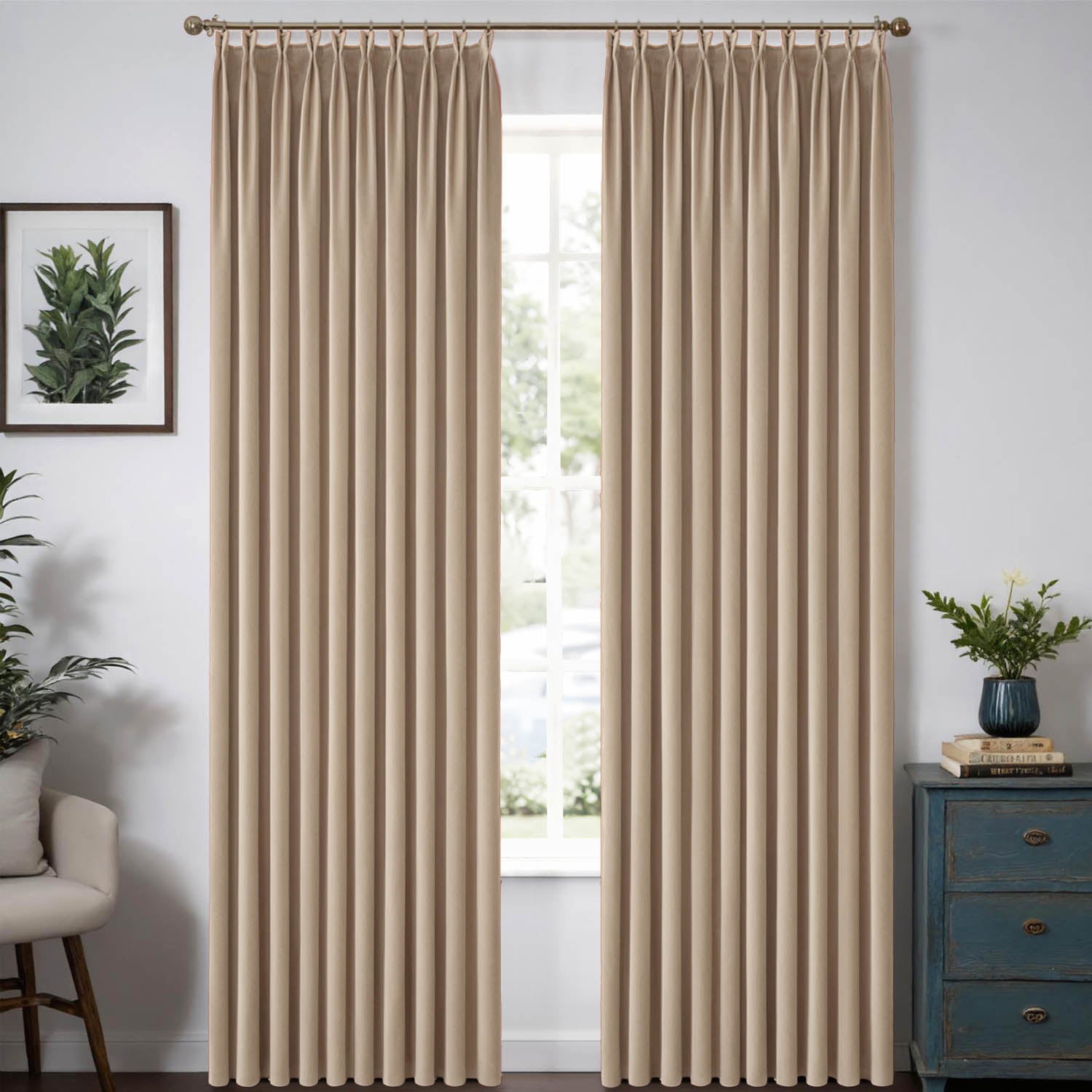 MIULEE Customized Pleated Velvet Luxury Blackout Curtains Thermal Insulated (2 Panels) - Pleated