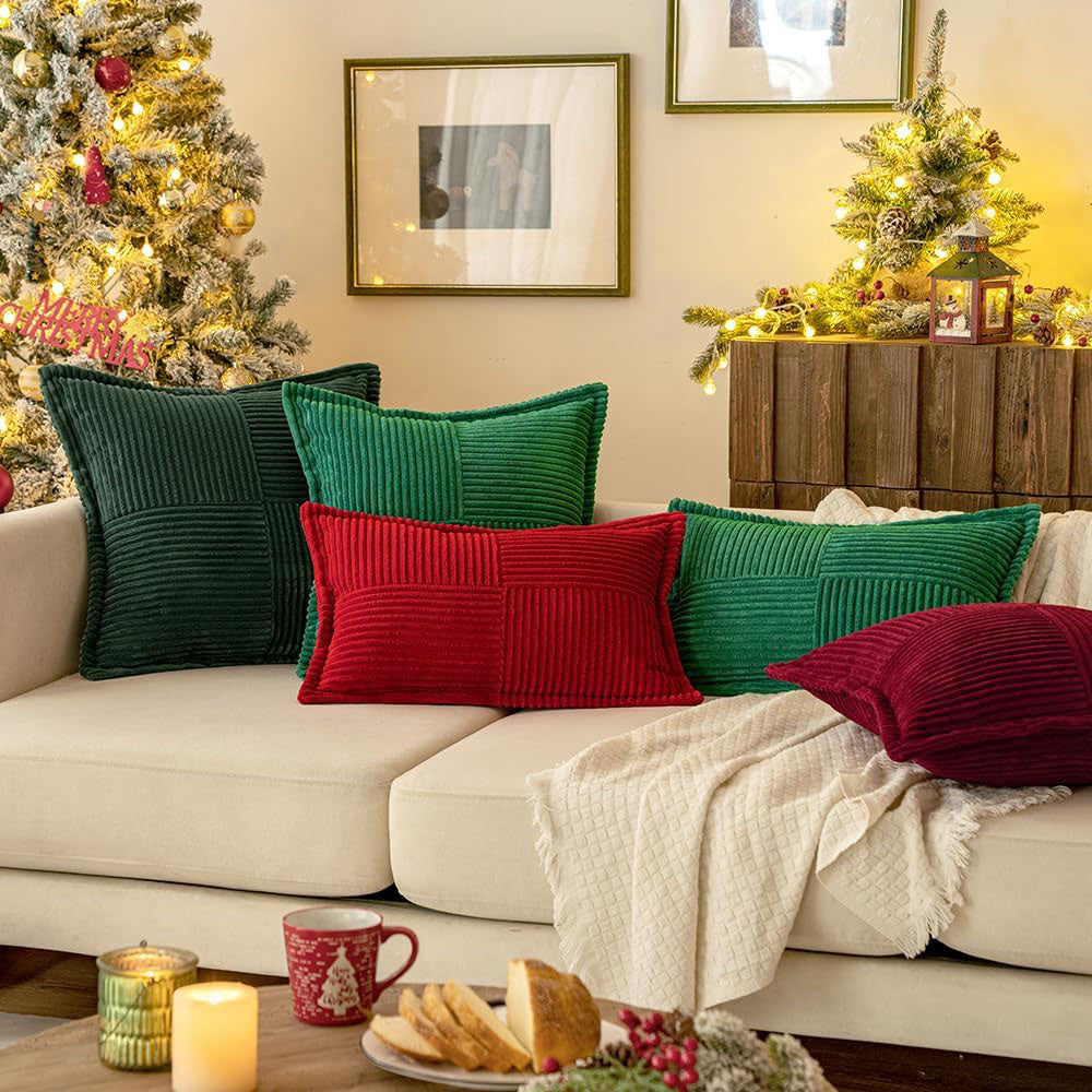 Christmas Decorative Boho Striped Textured Corduroy Pillow Covers