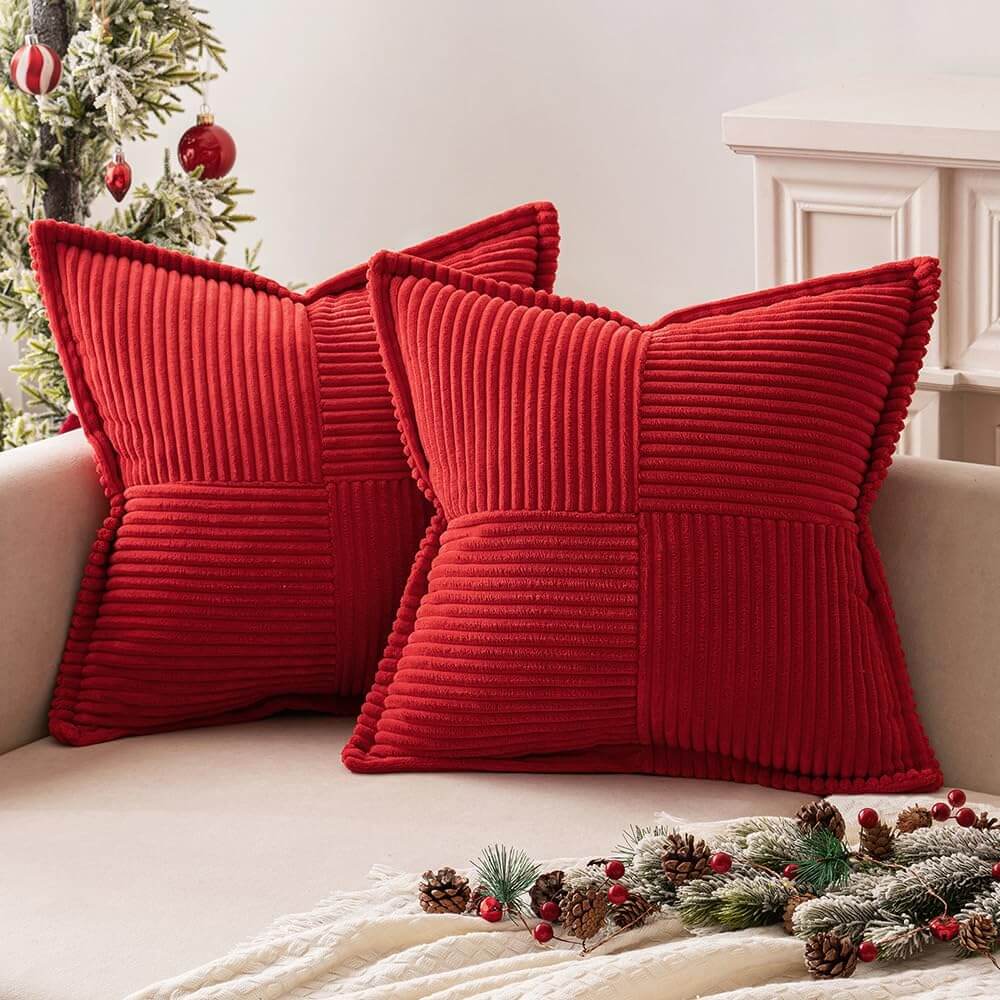 MIULEE Decorative Soft Boho Striped Corduroy Pillow Covers With Textured Splicing (Pack of 2)