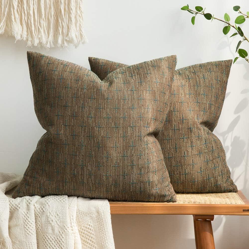 MIULEE Decorative Burlap Linen Modern Farmhouse Rustic Woven Textured Pillow Covers (Pack of 2)