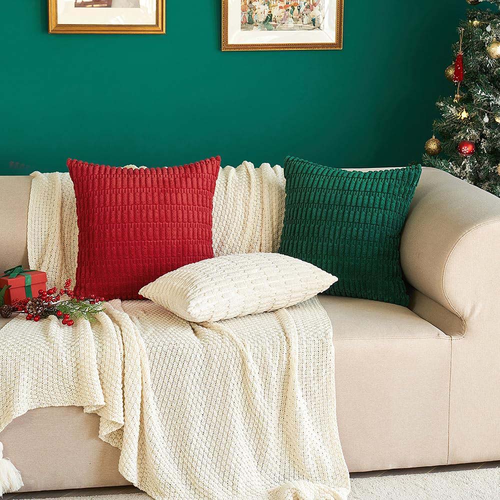 Christmas Corduroy Boho Farmhouse Striped Throw Pillow Covers