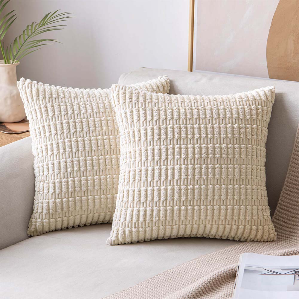 MIULEE Corduroy Soft Boho Striped Farmhouse Pillow Covers 18x18 Inch