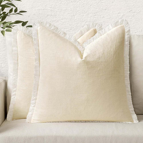 Cream_White Linen Boho Pillow Covers