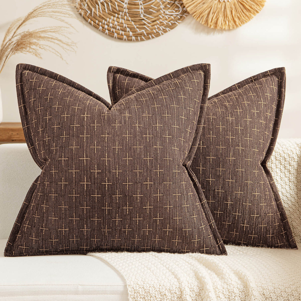 Dark Coffee Burlap Linen Throw Pillow Covers