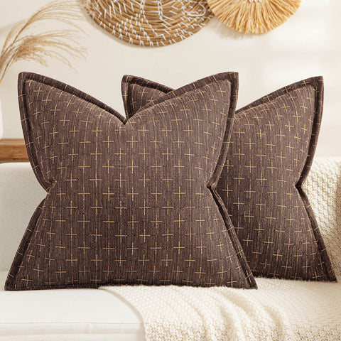 Dark Coffee Burlap Linen Throw Pillow Covers