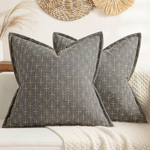 Dark Grey Burlap Linen Throw Pillow Covers