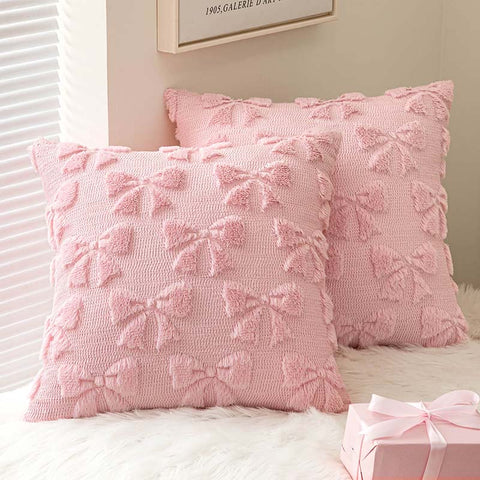 Decorative Bow Plush Pillow Covers Pink