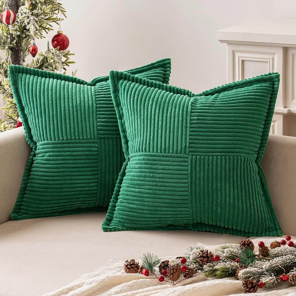 MIULEE Decorative Soft Boho Striped Corduroy Pillow Covers With Textured Splicing (Pack of 2)