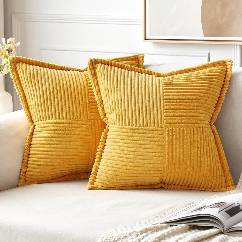 MIULEE Decorative Soft Boho Striped Corduroy Pillow Covers With Textured Splicing (Pack of 2)