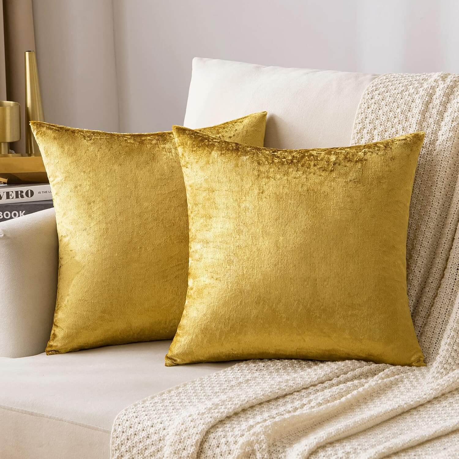 MIULEE Velvet Soft Solid Decorative Square Throw Pillow Covers (Pack of 2)