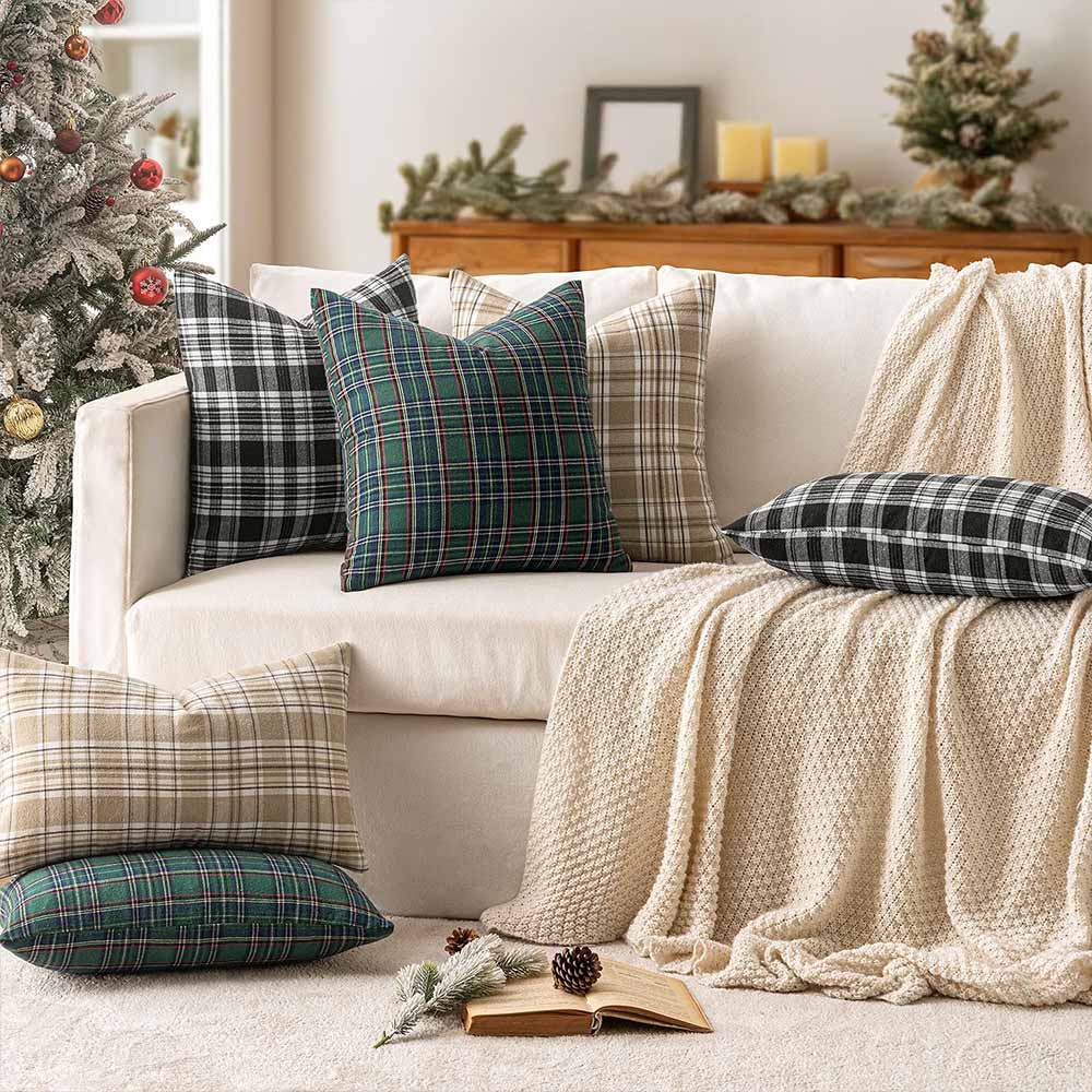 Christmas Scottish Tartan Farmhouse Plaid Throw Pillow Covers