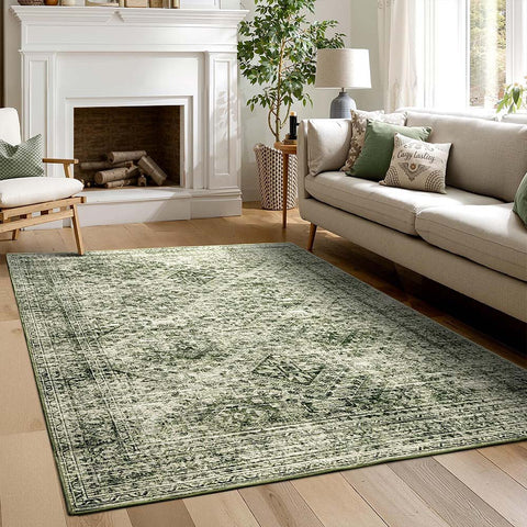 Vintage Washable Low Pile Area Rugs_Green_5_x7