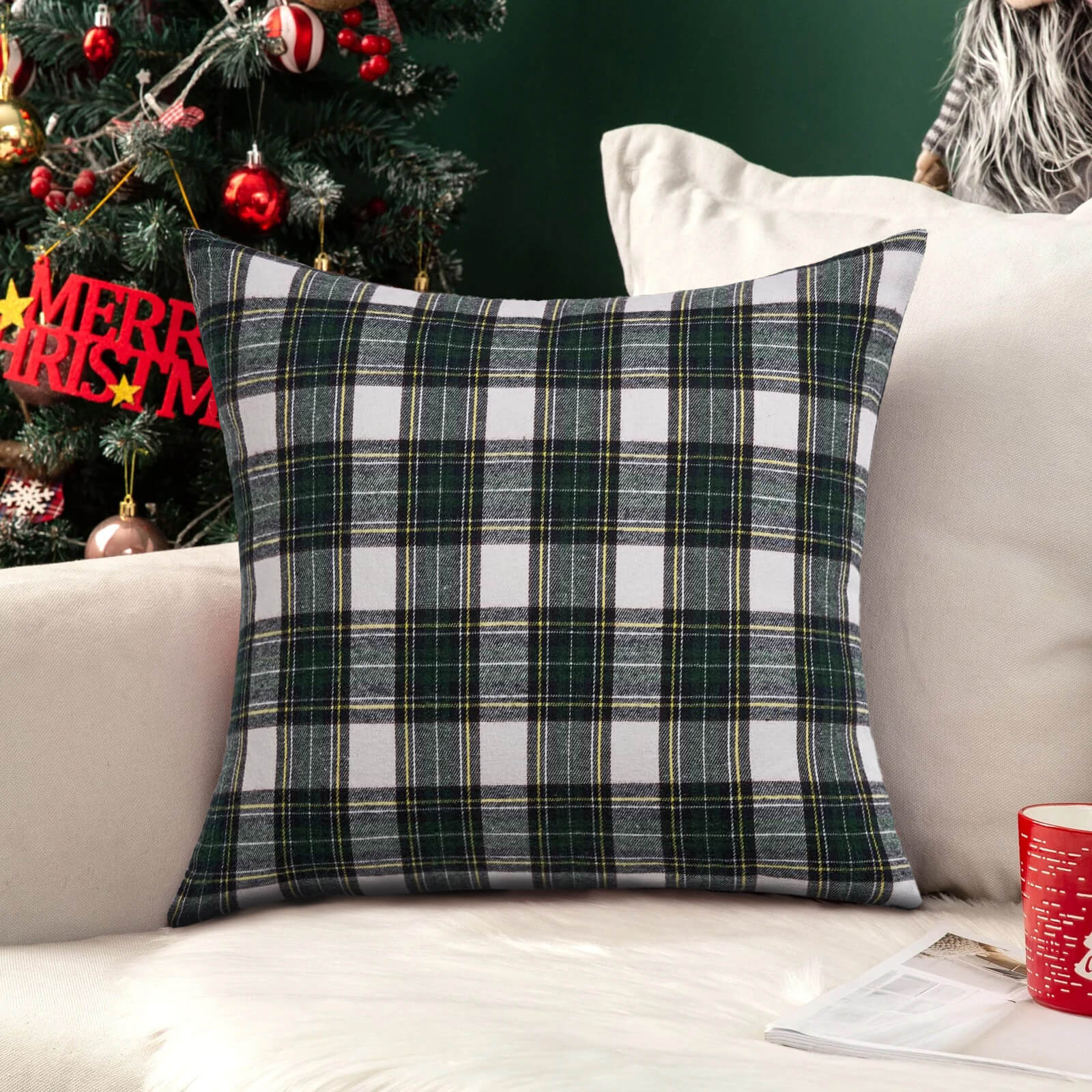 Choose Your Set "in Your Ideas"  - Christmas Pattern Scottish Tartan Plaid Fur Snowflack Decorative Throw Pillow Covers