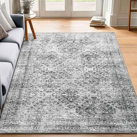 Vintage Washable Low Pile Area Rugs_Grey_5_x_7