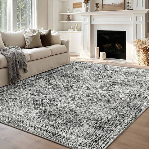 Vintage Washable Low Pile Area Rugs_Grey_8_x_10