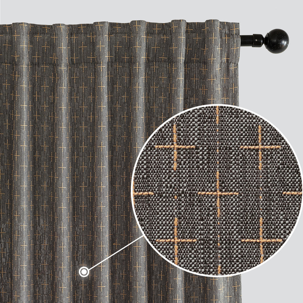 MIULEE Decorative Back Tab Linen Curtains with Geometric Pattern for Living Room Bedroom Farmhouse Rustic Thick Woven Textured Patterned Mudcloth Drapes 84 Inches Long 2 Panels Set, Dark Grey