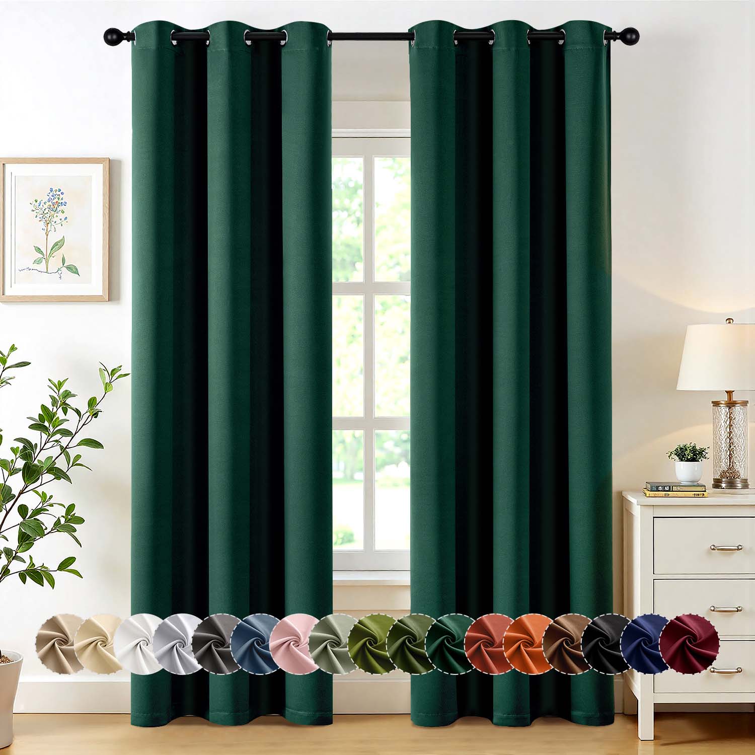 MIULEE Hunter Green 40x84 Inch Grommet Top Blackout Curtains