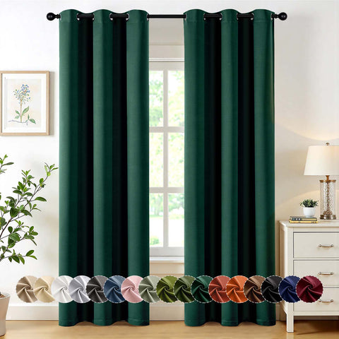 MIULEE Hunter Green 40x84 Inch Grommet Top Blackout Curtains
