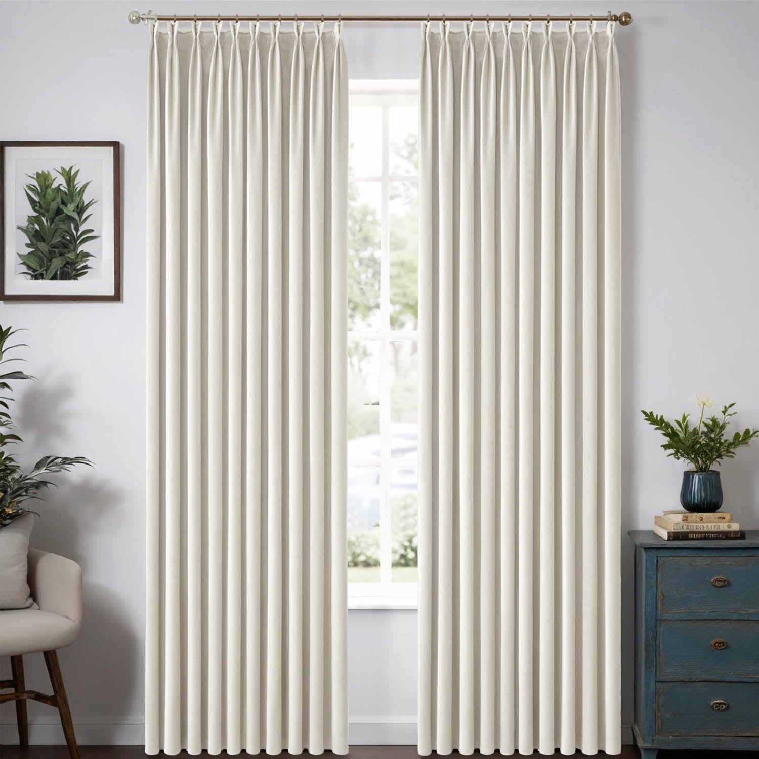 MIULEE Customized Pleated Velvet Luxury Blackout Curtains Thermal Insulated (2 Panels) - Pleated