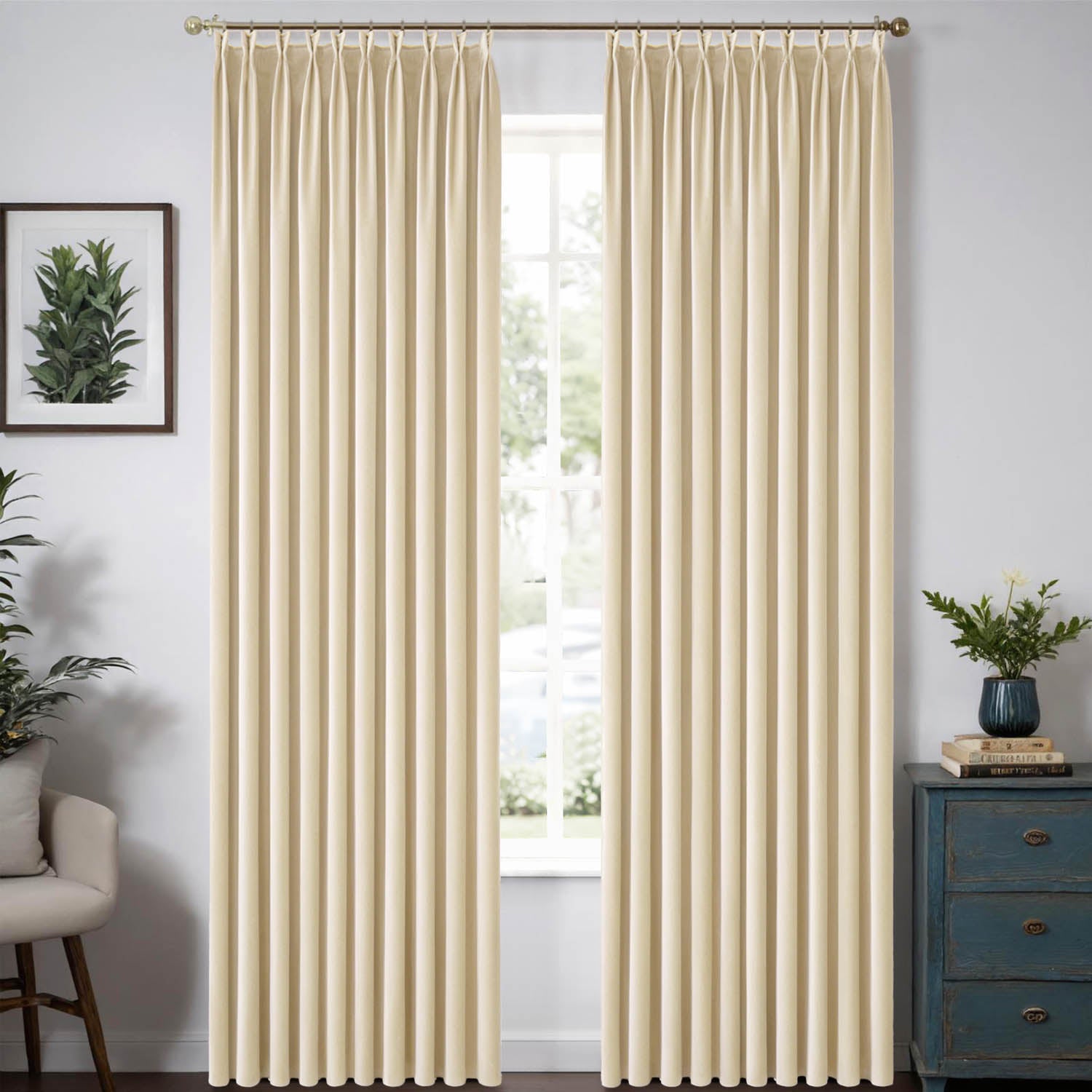 MIULEE Customized Pleated Velvet Luxury Blackout Curtains Thermal Insulated (2 Panels) - Pleated