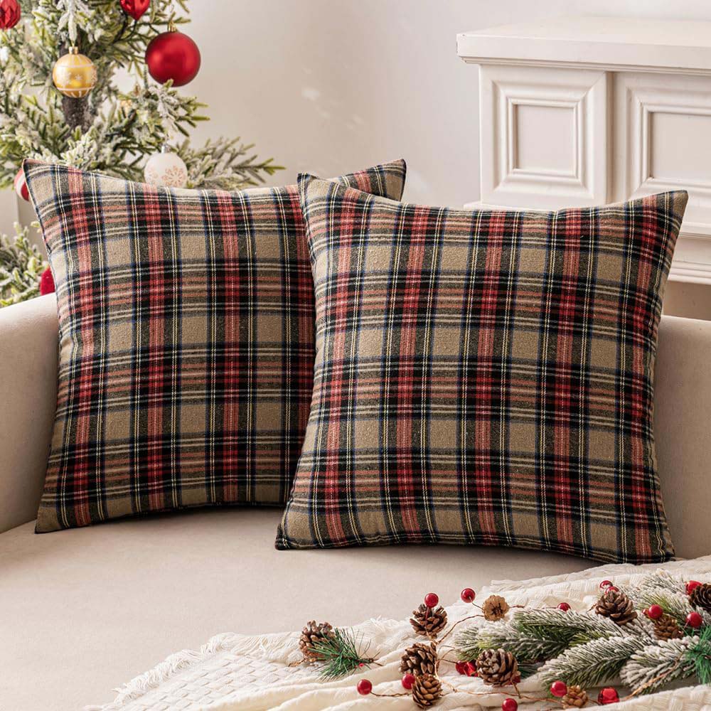 Christmas Scottish Tartan Farmhouse Plaid Throw Pillow Covers