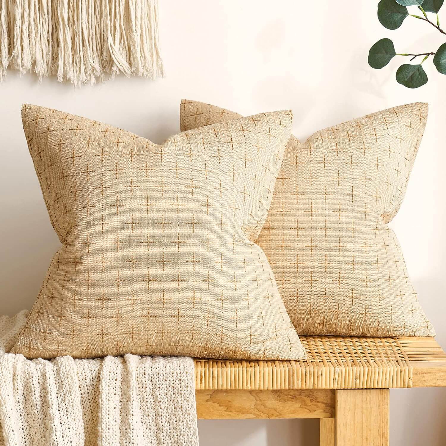 MIULEE Decorative Burlap Linen Modern Farmhouse Rustic Woven Textured Pillow Covers (Pack of 2)