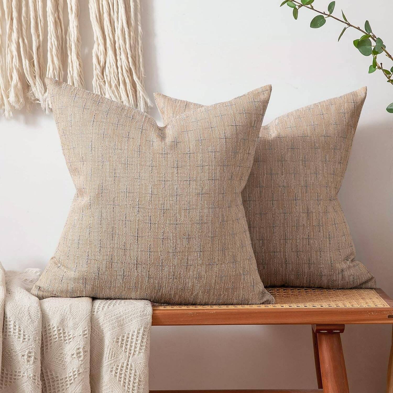 MIULEE Decorative Burlap Linen Modern Farmhouse Rustic Woven Textured Pillow Covers (Pack of 2)