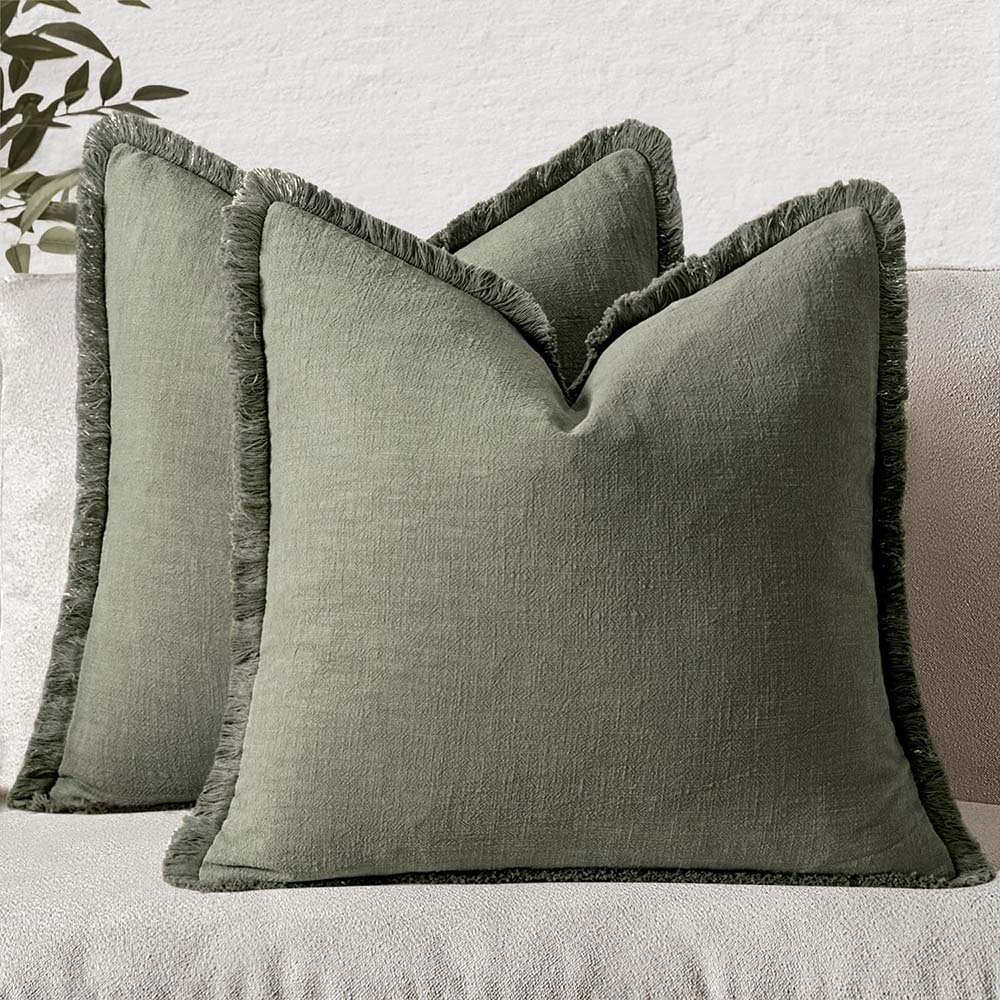 Light_Olive_Green Linen Boho Pillow Covers