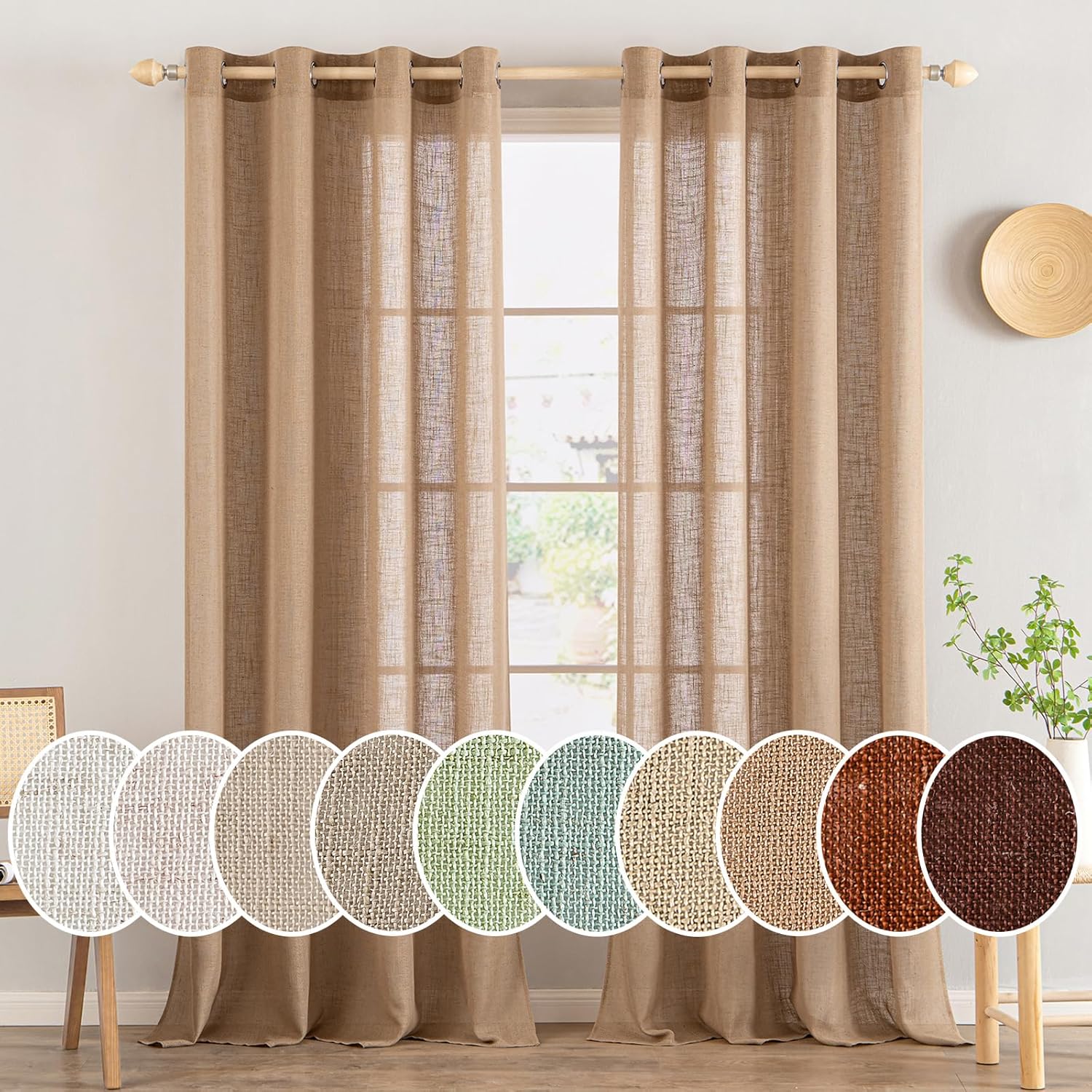 Light Filtering Linen Drapes - Grommet (2 Panels)
