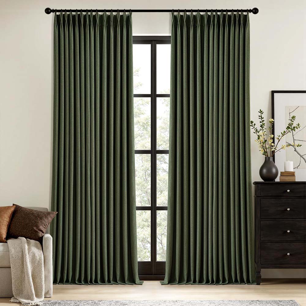 Pinch Pleated 100% Blackout Linen Curtains