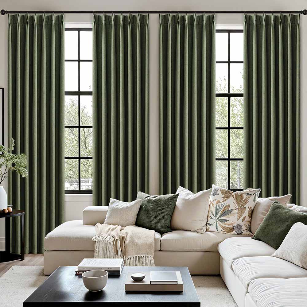 Pinch Pleated 100% Blackout Linen Curtains