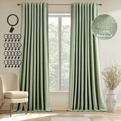 MIULEE 100% Blackout Curtains 84 inches Long, Linen Curtains & Drapes for Bedroom Back Tab Living Black Out Window Treatments Thermal Insulated Room Darkening Rod Pocket, Sage Green, 2 Panels