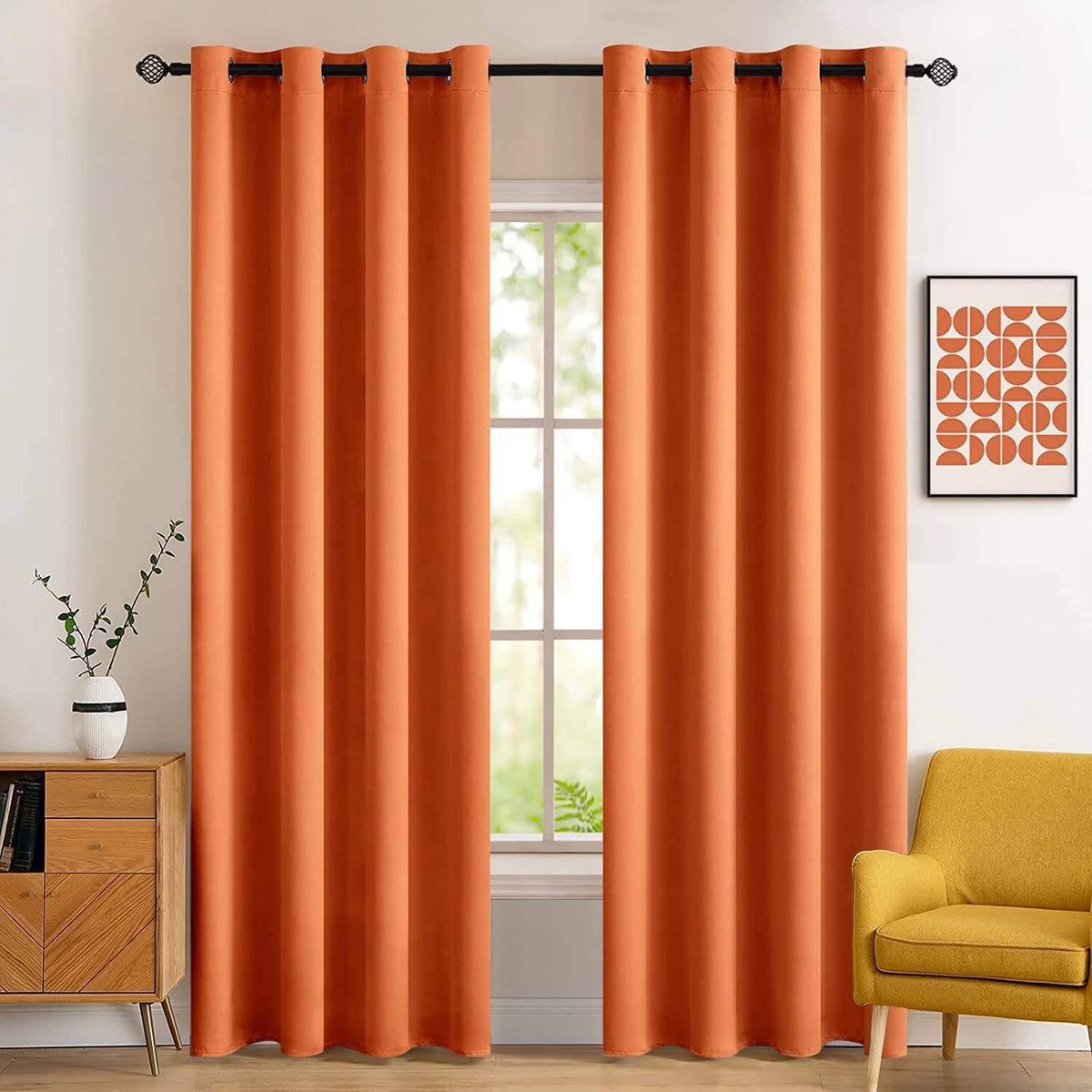 MIULEE 2 Panels Orange Blackout Curtains Room Darkening Thermal Insulated Fall Drapes Solid Window Treatment Set Grommet Top Light Blocking Curtain for Living Room/Bedroom 52 x 84 inch