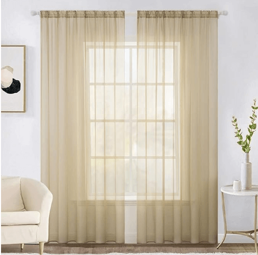 MIULEE 2 Panels Solid Color Sheer Window Curtains Elegant Window Voile Panels/Drapes/Treatment for Bedroom Living Room (54X84 Inches Beige)