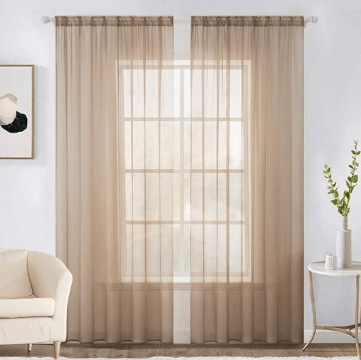 MIULEE 2 Panels Solid Color Sheer Window Curtains Elegant Window Voile Panels/Drapes/Treatment for Bedroom Living Room (54X84 Inches Brown)