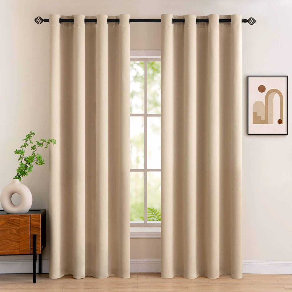 MIULEE Blackout Curtains 96 Inches Long for Bedroom Living Room Thermal Insulated Room Darkening Grommet Top Solid Light Blocking Drapery Set of 2 Window Panels Beige