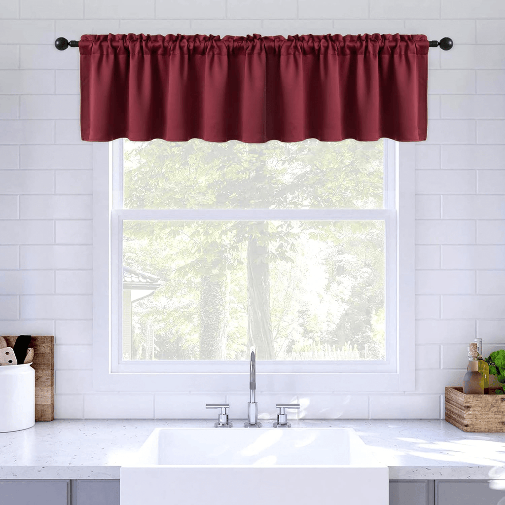 MIULEE Christmas Wine Red Window Valance 18 Inches Long - Rod Pocket Thermal Insulated Blackout Curtain Valance for Bedroom Living Room Kitchen Bathroom, One Panel, 52 x 18 Inches Length