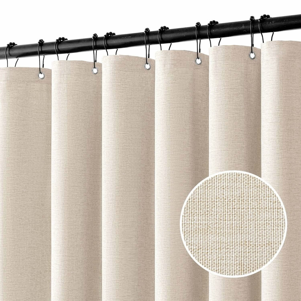 MIULEE Linen Shower Curtain with 12 Metal Hooks Modern Heavy Duty Washable Beige Fabric Shower Curtain Set Waterproof Neutral Thick Cloth Shower Curtains for Bathroom Bathtub Washable, W72*L72, Cream