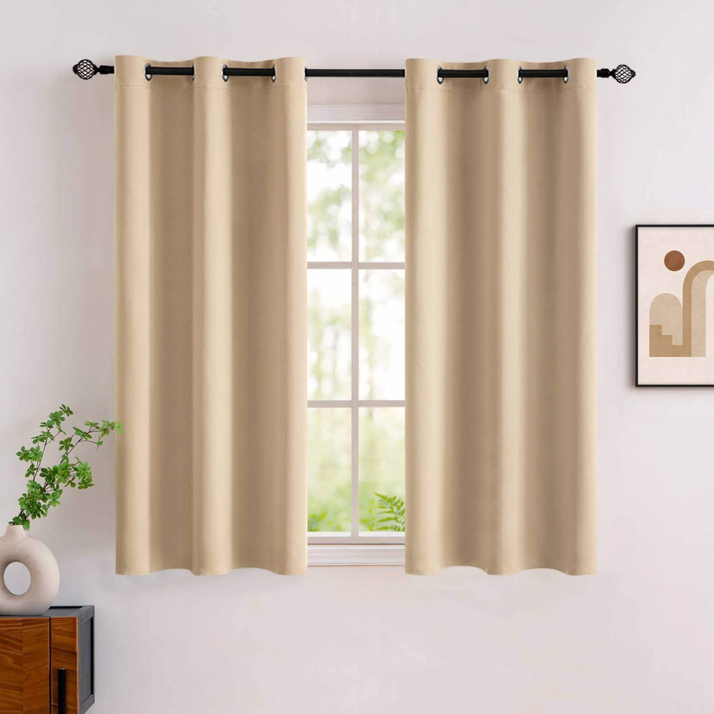 MIULEE Room Darkening Curtains Thermal Insulated Drapes Solid Window Treatment Set Grommet Top Light Blocking Blackout Curtain for Living Room/Bedroom 2 Panels 42 x 63 inch Beige