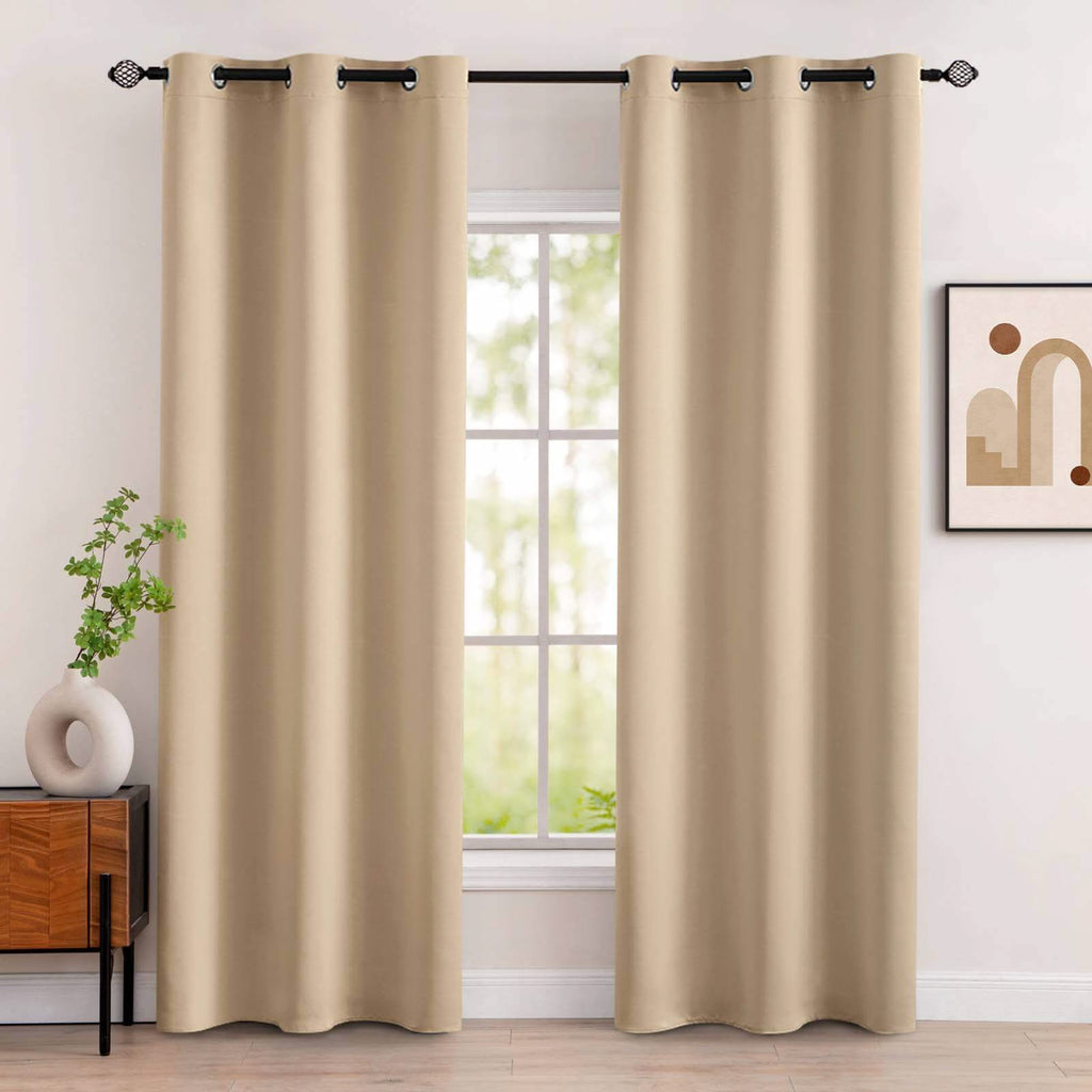 MIULEE Room Darkening Curtains Thermal Insulated Drapes Solid Window Treatment Set Grommet Top Light Blocking Blackout Curtain for Living Room/Bedroom 2 Panels 42 x 84 inch Beige