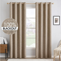 MIULEE 100% Blackout Linen Textured Curtains for Bedroom Solid Thermal Insulated Copper Brown Grommet Room Darkening Curtains & Drapes Luxury Decor for Living Room Nursery 52 x 84 Inch (2 Panels)