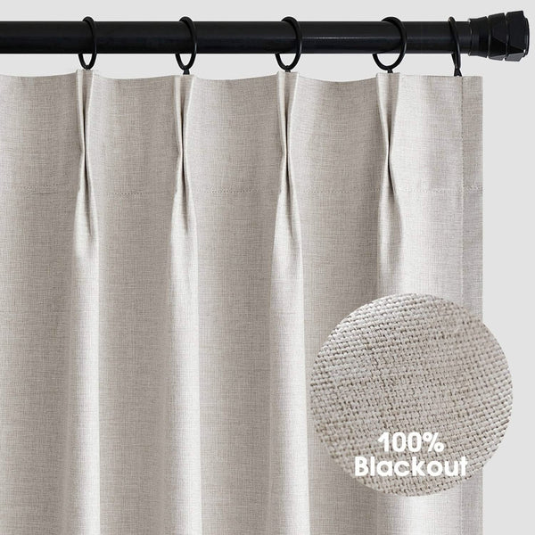 MIULEE 90 Inches Long Pinch Pleated Curtains Blackout, Linen Pinch Pleat Curtains with Hooks Thermal Insulated Light Blocking Window Drapes for Living Room Bedroom Track 2 Panels Ivory Cream Birch