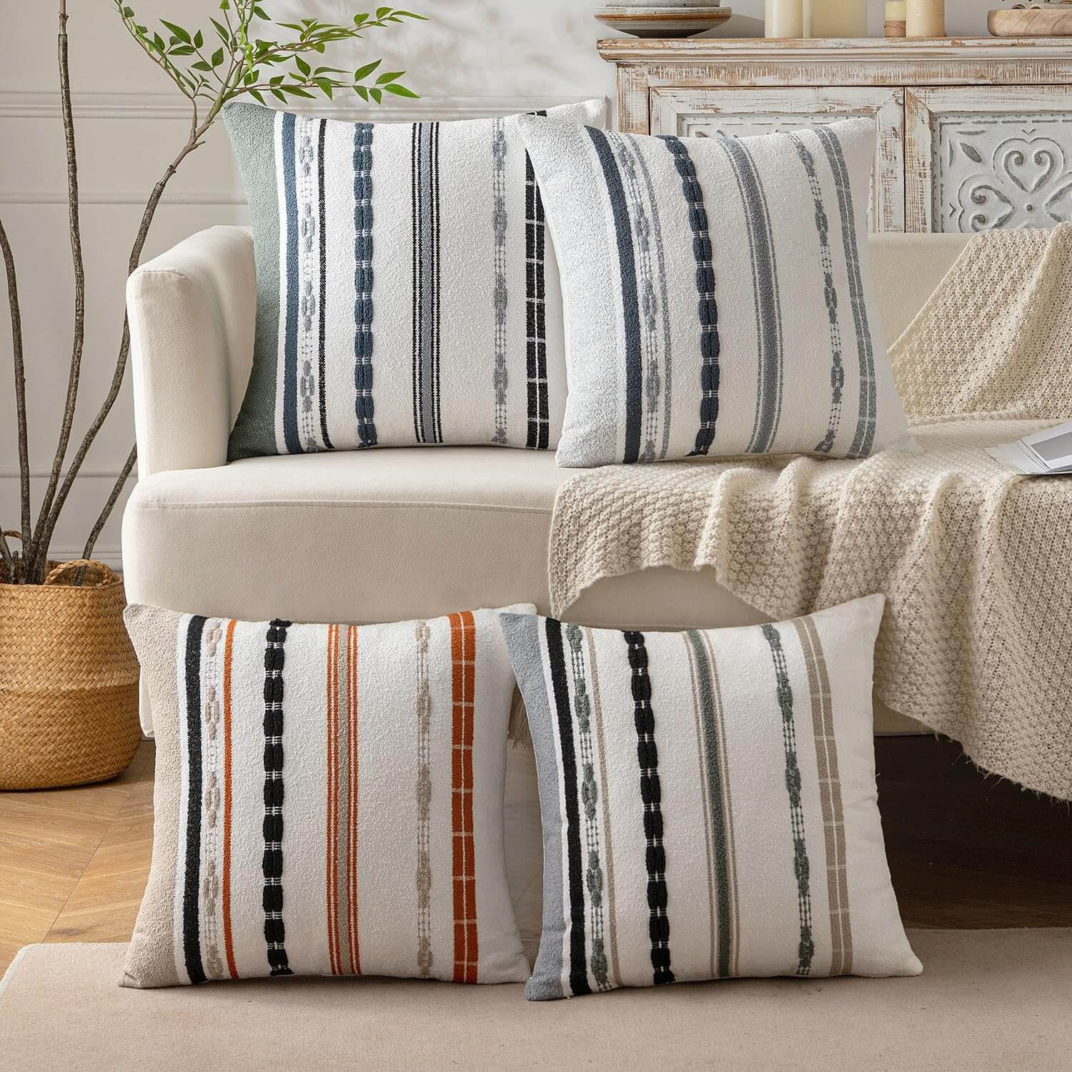 MIULEE Boho Farmhouse Chenille Striped Throw Pillow Covers (Pack of 2)