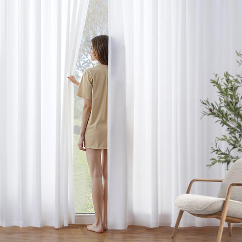 MIULEE Light Filtering White Privacy Sheer Curtains (2 Panels)